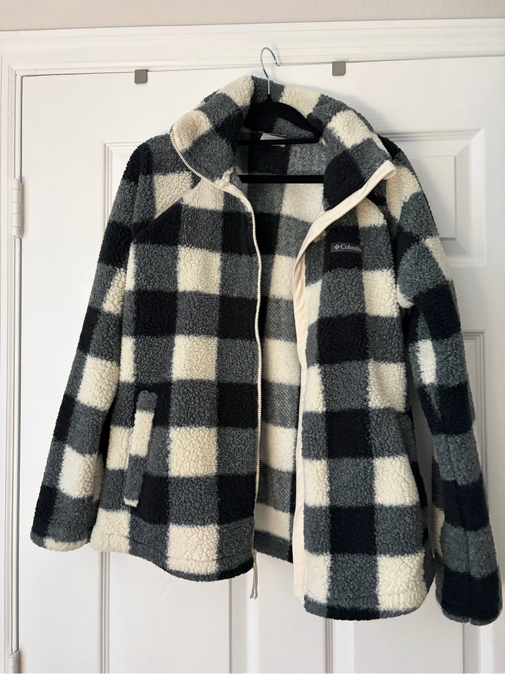 Columbia Black, Gray & Cream Buffalo Check Teddy Jacket